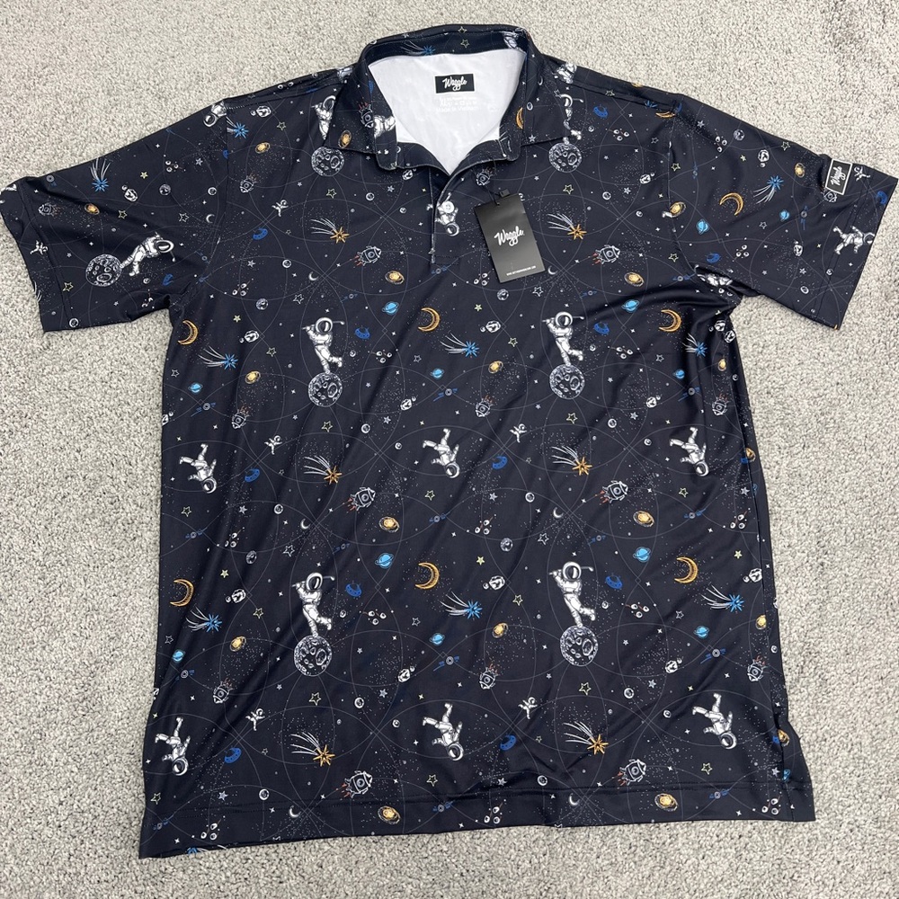 Waggle Men's XL Black Golf Graphic Polo